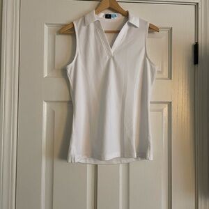 PGA Tour White Sleeveless Fitted Polo Tank Top